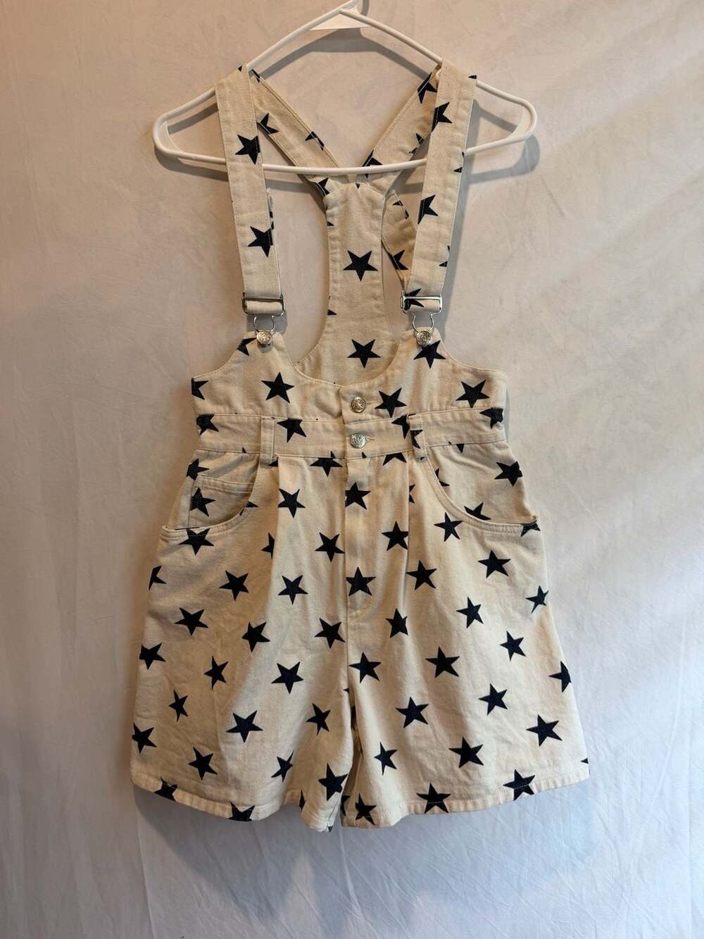 I.N. Star Print Denim Short Overalls